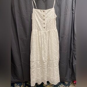 POL White Button-Front Lace Midi Dress